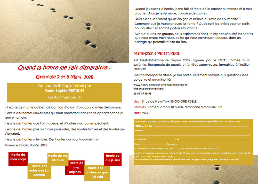 stage Quand la honte me fait disparaitre 2026